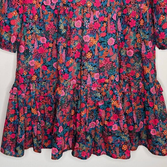 J. Crew Liberty Ciara Floral Print Tiered Popover Mini Dress Multi Womens Size L - Picture 4 of 9